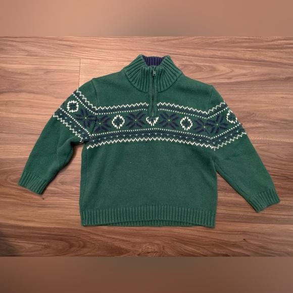 Izod Green Kids Sweater with White and Blue Pattern quarter zip size 24M - Picture 4 of 5